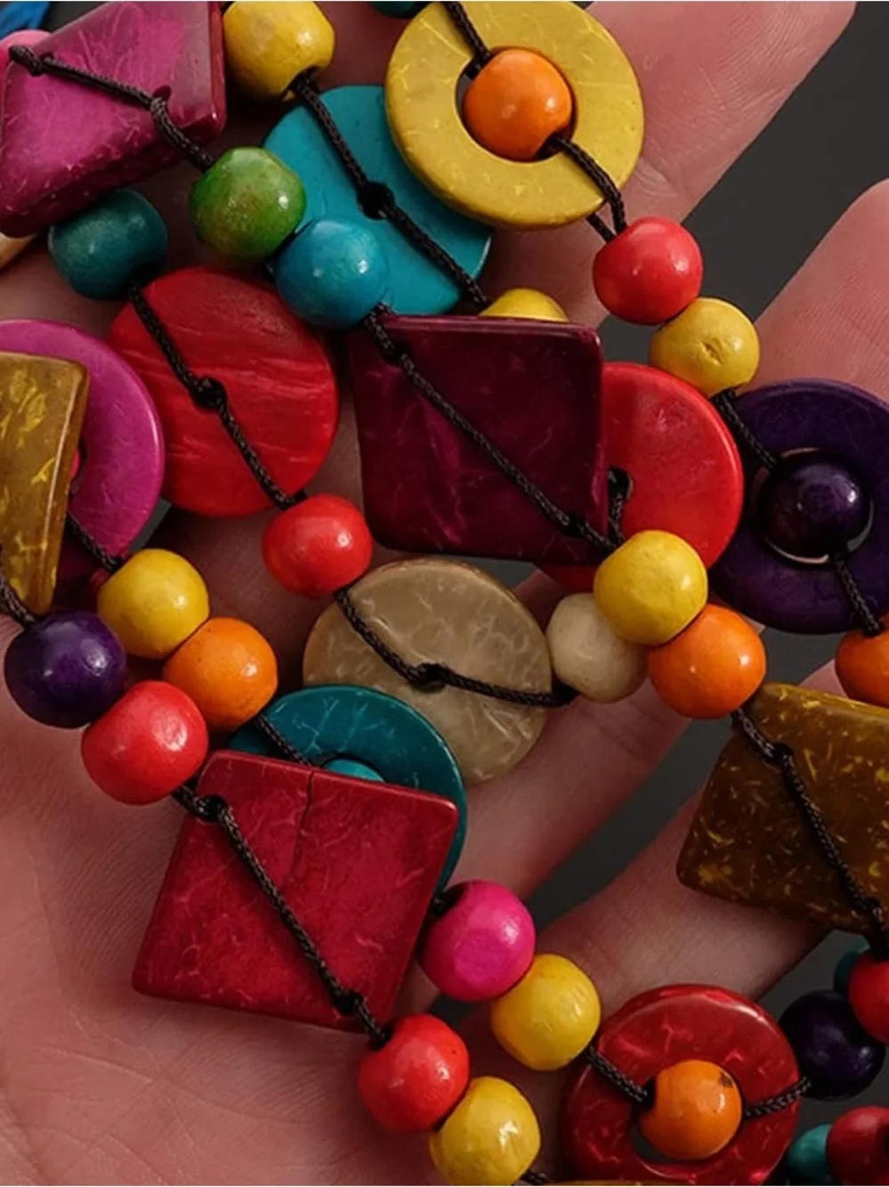 Anthropologie Bright Multicolor Geometric Beaded Necklace - Picture 5 of 8